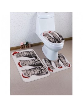 Christmas Cats Printed Toilet Mat Set